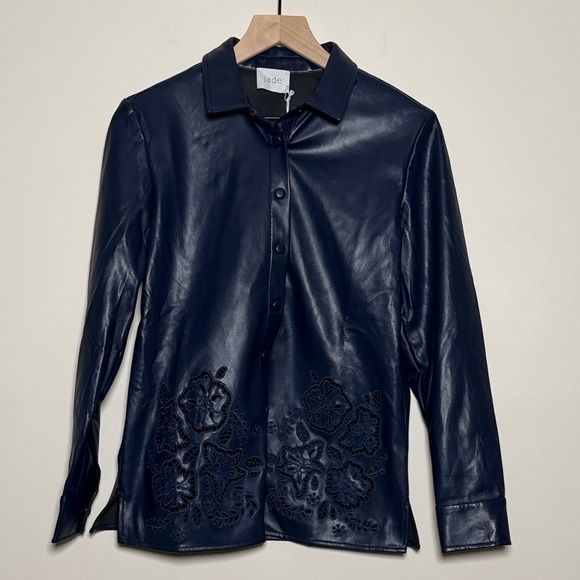 Jade Johnny Was Imani Vegan Leather Navy Shacket Size Medium